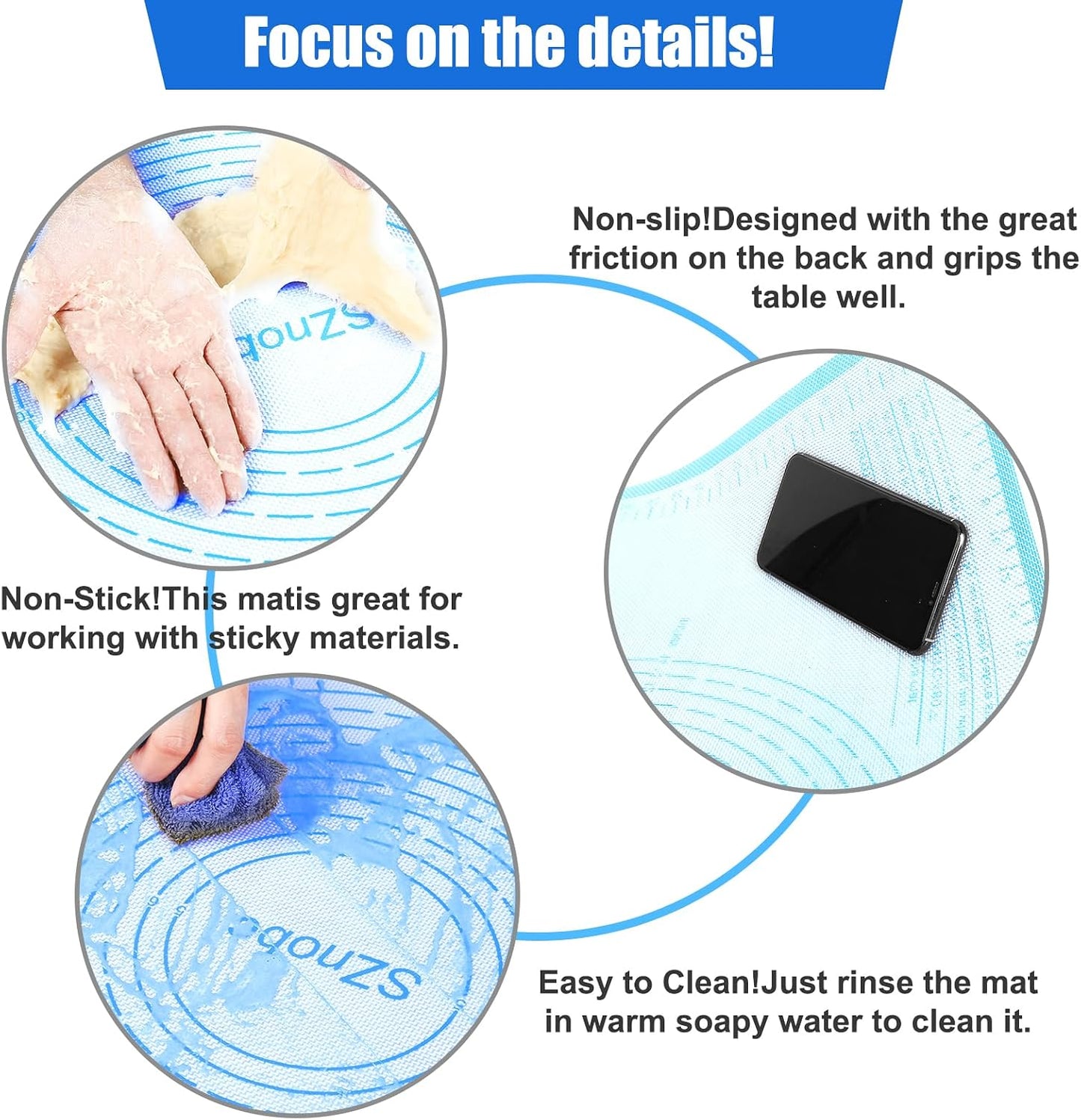 Non-slip Silicone Pastry Mat 36''By 24'' Nonstick Baking Mats Extra Large Counter Mat for Dough Rolling, Pastry, Pie Crust, Fondant, Cookies, Bread, Pasta, Pizza Mat