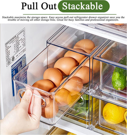 bealy 2 Pack Refrigerator Organizers and Storage, Stackable Clear Pull out Drawer Organizer Bins, BPA-Free Fridge Organizer and Storage for Fruit, Produce, Drink, Snack and Food Storage Containers