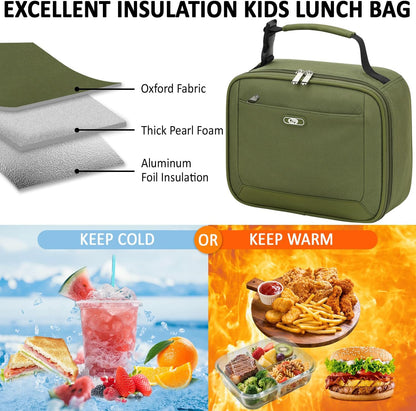Lunch Box Kids Insulated Lunch Bag for Boys Girls Cute Reusable Lunch Tote Bag Waterproof Portable Thermal Lunch Box Kids for School Picnic Travel Black