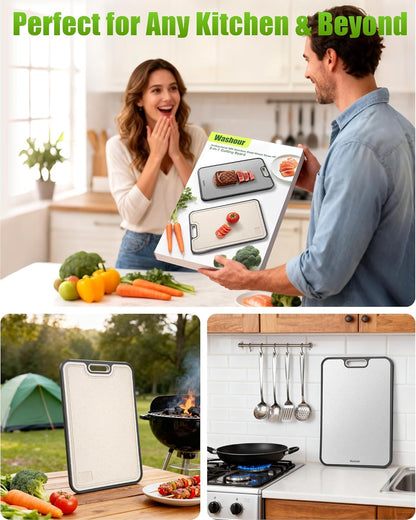 Titanium Cutting Boards for Kitchen, Non Toxic 2-in-1 Cutting Board Double Sided, Food Grade Chopping Boards for Fresh Meat Vegetable, Easy to Clean Large Size 16”×11”