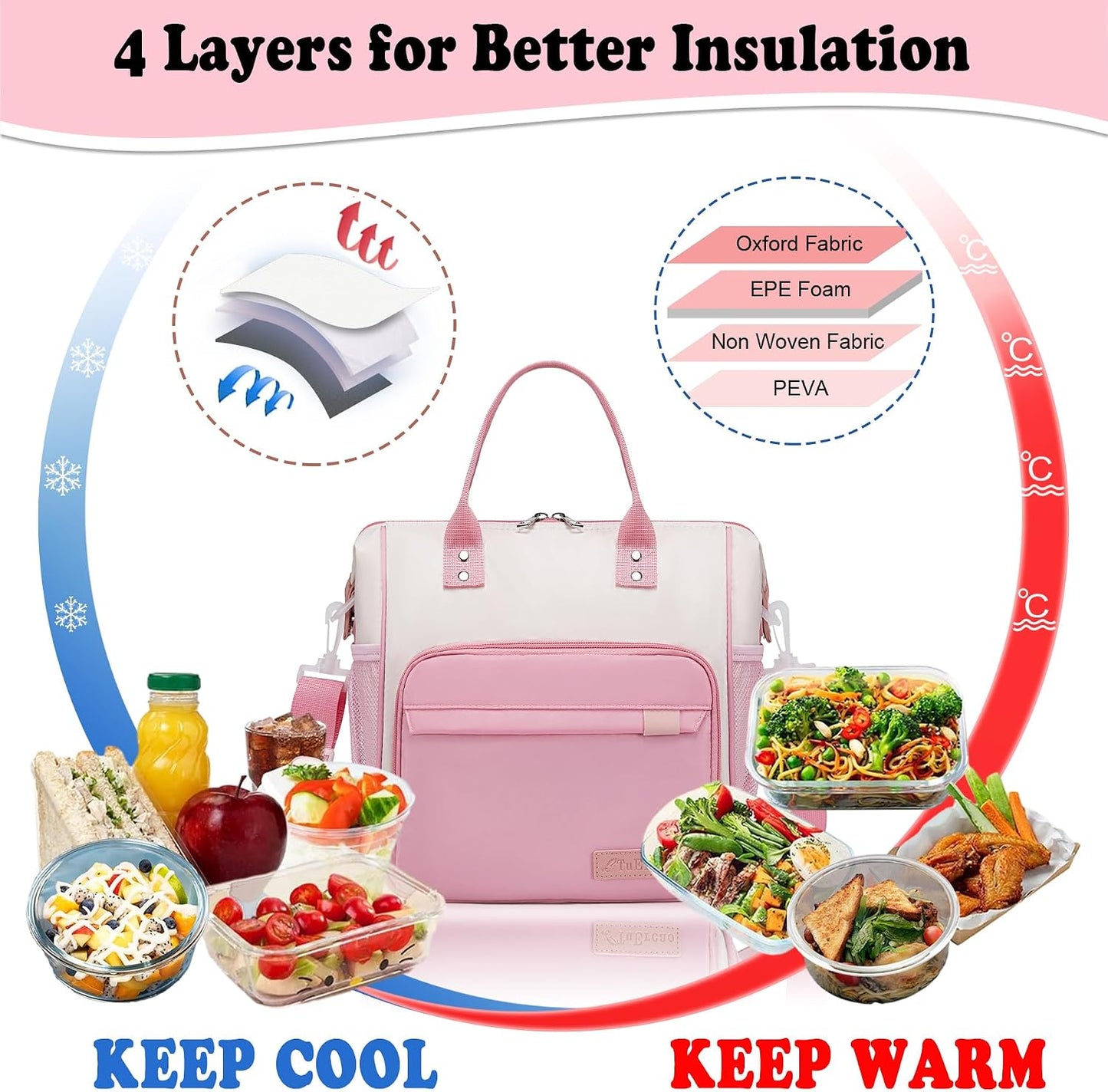 TuErCao Small Lunch Bag Lightweight Insulated Lunch Box for Women Work Portable Soft Cooler for Picnic Travel Road Trips, Loncheras para Mujer, Black