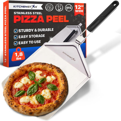 12-Inch Stainless Steel Pizza Peel with Folding Handle, Silver Non-Perf