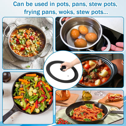Ptwola 3PCS Universal Pot Lids for Pans and Skillets, Tempered Glass Replacement Cast Iron Frying Pan Cover with Heat Resistant Silicone Rim, Fits All 6" to 12" Diameter Cookware