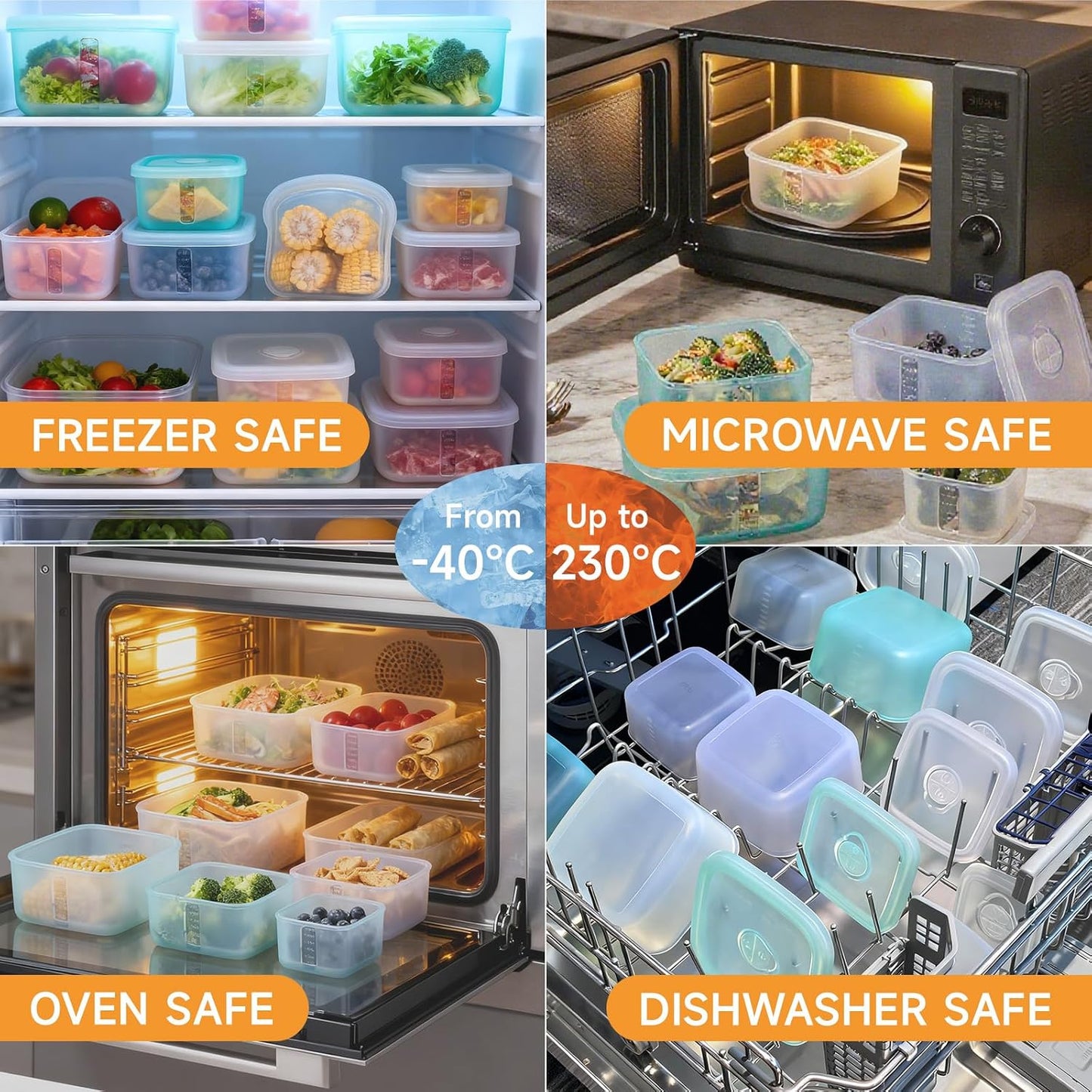 OTB Set of 2 Reusable Silicone Containers Clear, Nesting Leak-free Silicone Food Storage Boxes, BPA Free, Airtight, Dishwasher and Freezer Safe