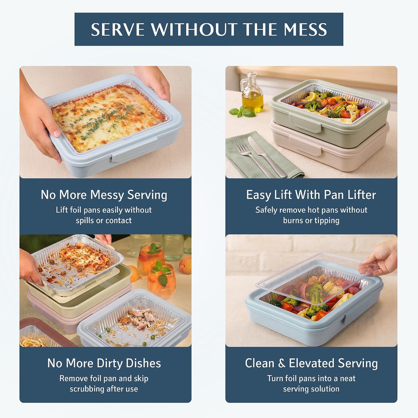 9x13 Pan Carrier with Aluminum Foil Pan – Insulated Food Carrier for Casseroles, Lasagna & Hot/Cold Dishes, Decorative Tabletop Serving Container with Lid for Parties, BBQ, Catering, Travel & Potlucks