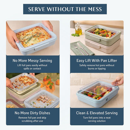 9x13 Pan Carrier with Aluminum Foil Pan – Insulated Food Carrier for Casseroles, Lasagna & Hot/Cold Dishes, Decorative Tabletop Serving Container with Lid for Parties, BBQ, Catering, Travel & Potlucks
