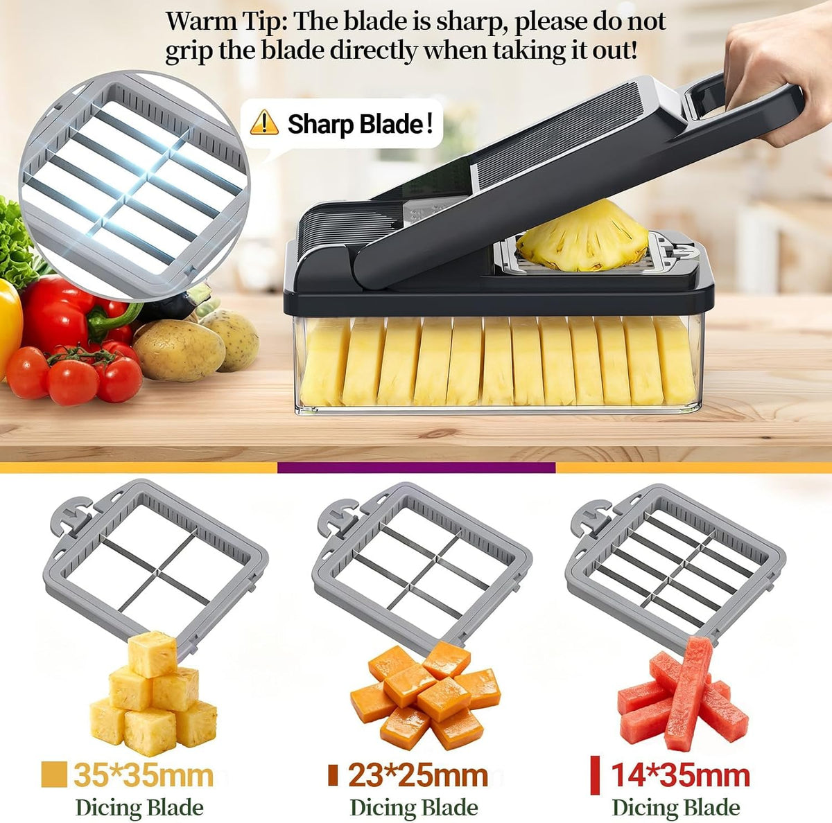 12-in-1 Vegetable Chopper 7 Blades, Veggie Cutter with Handle, Black/White