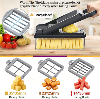 12-in-1 Vegetable Chopper 7 Blades, Veggie Cutter with Handle, Black/White
