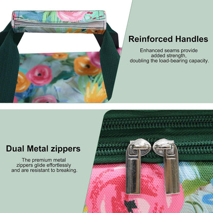 Double Decker Insulated Casserole Carrier, Expandable Thermal Food Warmer Bag Fits 9x13 Dish, Leak-Proof Potluck Lasagna Holder with Utensil Pocket for Picnic Party Cookout (Blue)