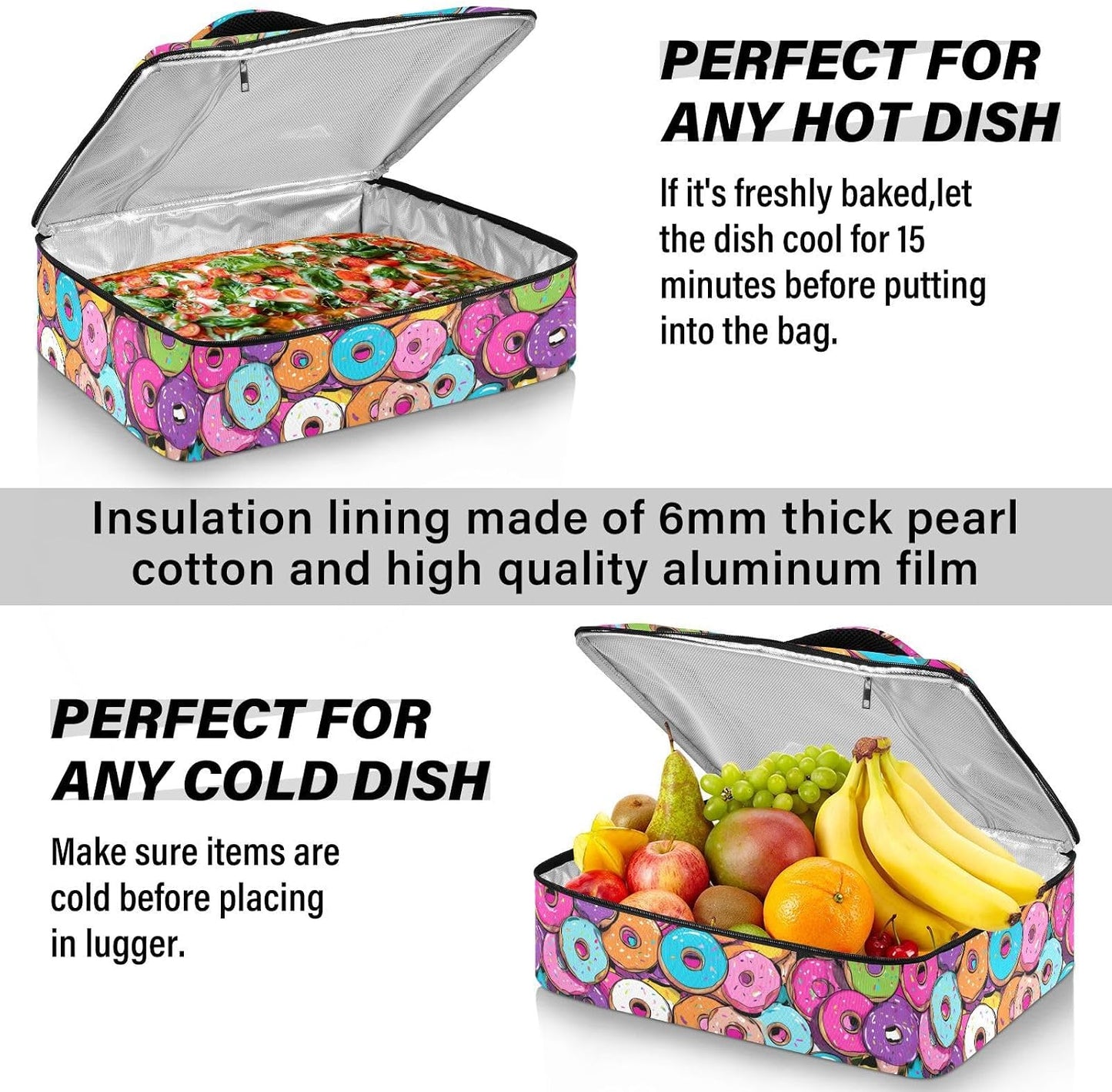 Casserole Carriers for Hot or Cold Food Reusable Casserole Dish Carrier Insulated Thermal Large Capacity Durable Perfect for Party Camping Family Gatherings Yellow Fish - Colors A