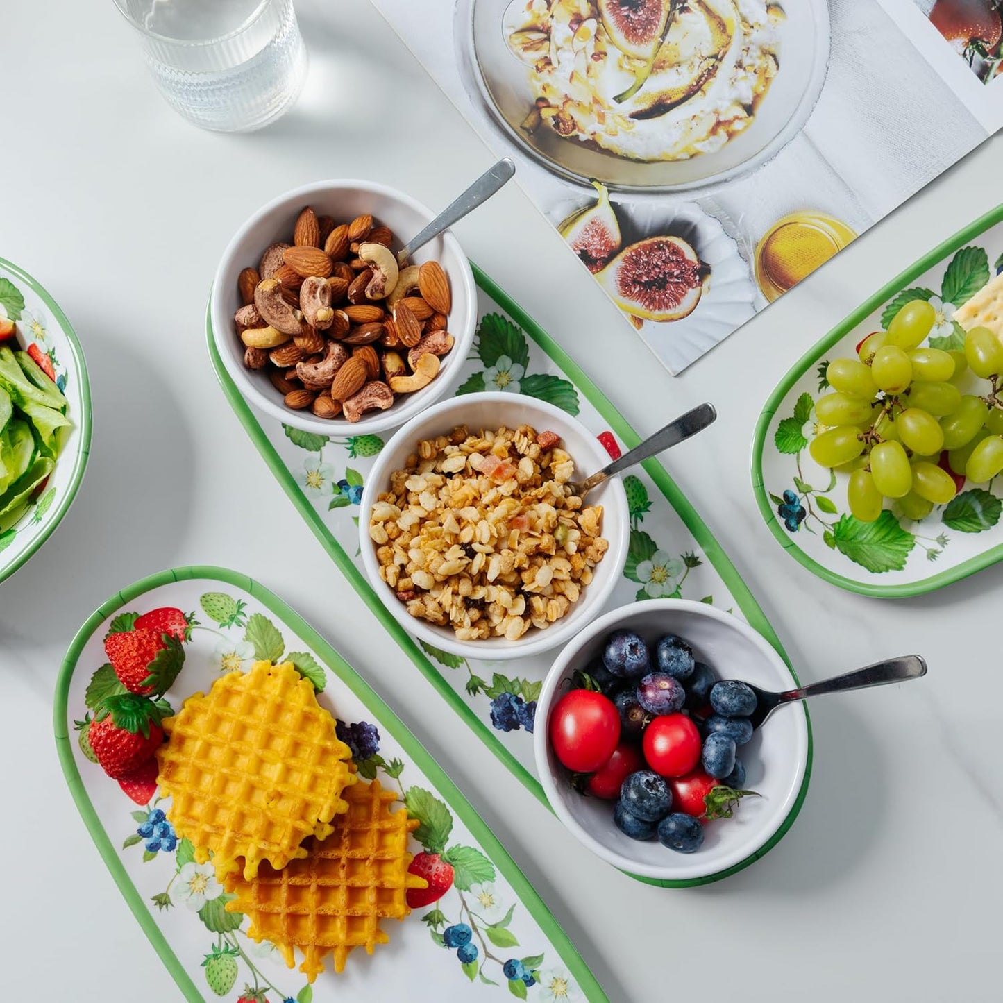 LEHAHA Coastal Chip and Dip Serving platter Set, Set of 3, Melamine Bowl and Tray Gift Set,Serving Dishes for Entertaining, Small Serving Bowls for Side Dishes, Salsa, Appetizers, Condiments.