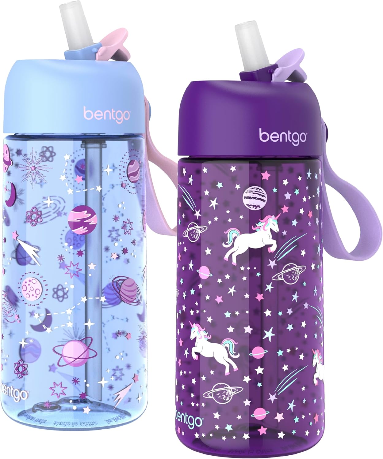 Bentgo Kids Water Bottle - Leak-Proof, Durable Tritan PFAS- & BPA-Free 15 fl oz, Kids/Toddlers Ages 3+ for School & Sports; Bite & Sip Spout, Carrying Handle, Dishwasher Safe (Unicorn)