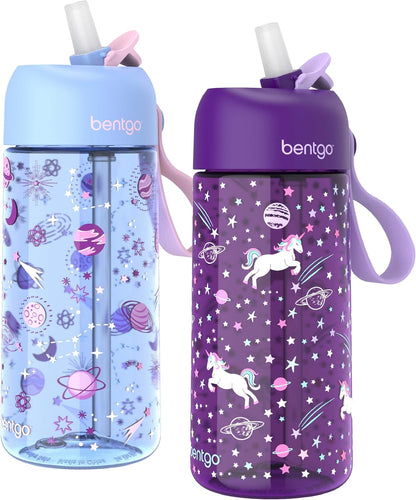Bentgo Kids Water Bottle - Leak-Proof, Durable Tritan PFAS- & BPA-Free 15 fl oz, Kids/Toddlers Ages 3+ for School & Sports; Bite & Sip Spout, Carrying Handle, Dishwasher Safe (Unicorn)