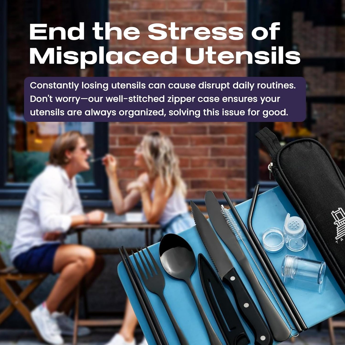 Taplord Portable Travel Silverware Set With Case, Includes 10 Pcs of Travel Utensils With Case, Stainless Steel Flatware Set For Camping, Lightweight (Multi-Color)