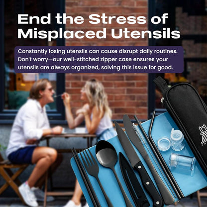 Taplord Portable Travel Silverware Set With Case, Includes 10 Pcs of Travel Utensils With Case, Stainless Steel Flatware Set For Camping, Lightweight (Multi-Color)