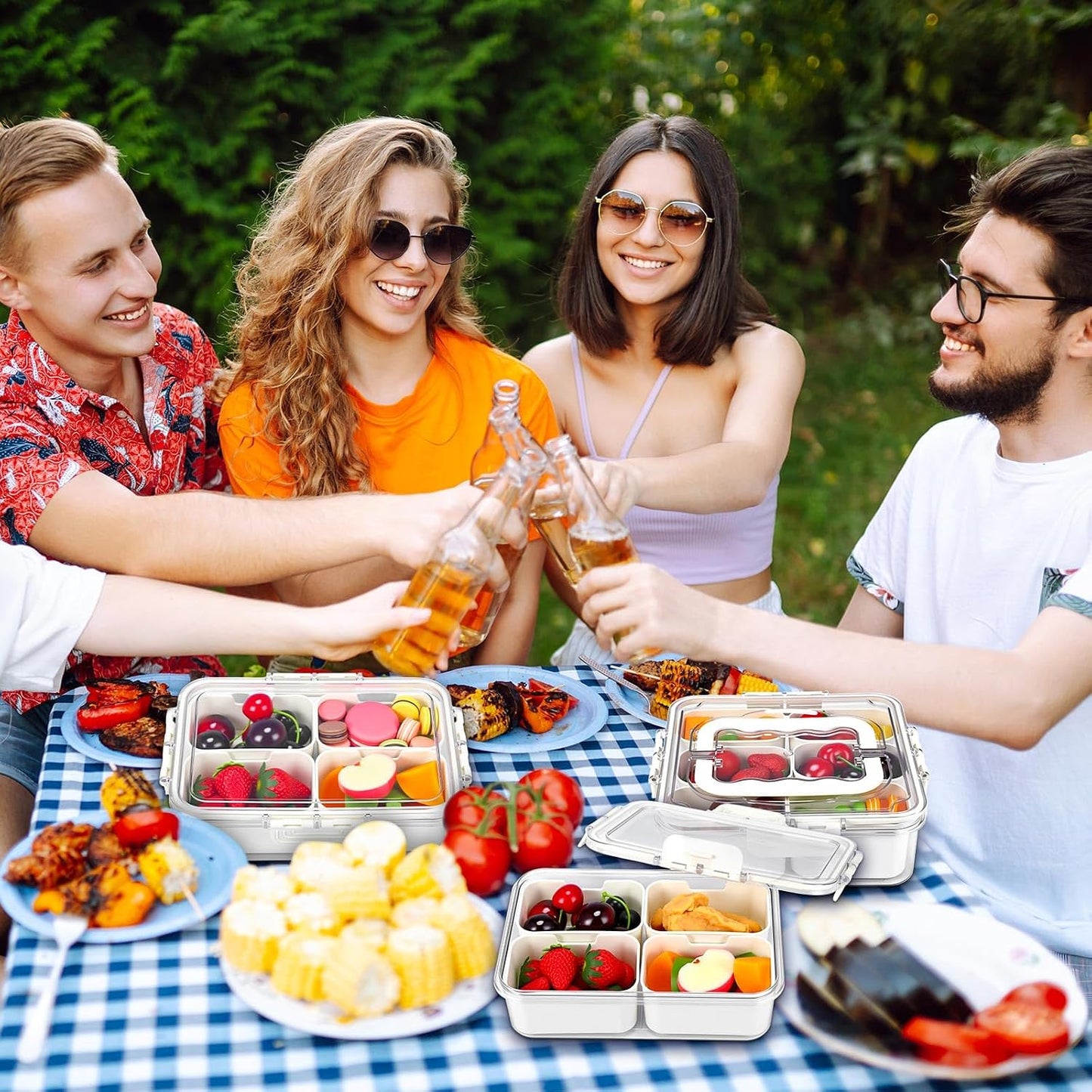4 Pcs Divided Serving Tray with Lid Snack Box Container Portable Fruit Veggie Tray Charcuterie Container Portable Platter for Candy Fruits Nuts Snack Party Entertaining Picnic