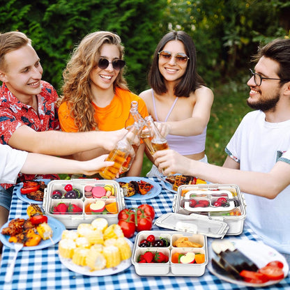 4 Pcs Divided Serving Tray with Lid Snack Box Container Portable Fruit Veggie Tray Charcuterie Container Portable Platter for Candy Fruits Nuts Snack Party Entertaining Picnic