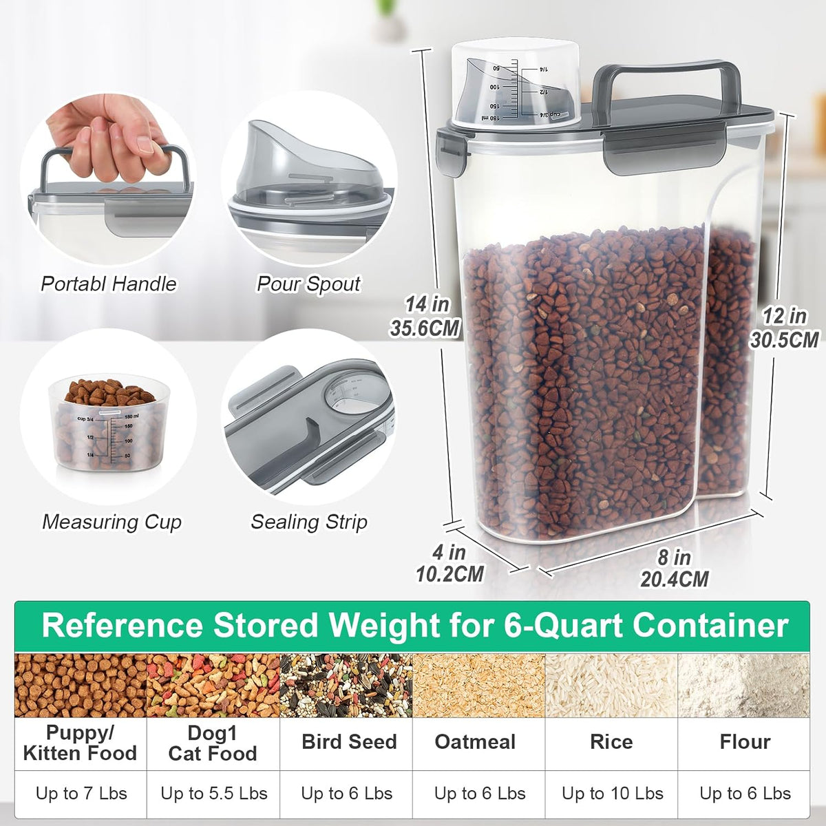 TBMax 10 Lbs Cat Dog Food Storage Container, 2026 Upgraded Large Pouring Container for Pet Food Storage, Bird Seed Dispenser, Portable Travel Kibble Holder -Dark Green