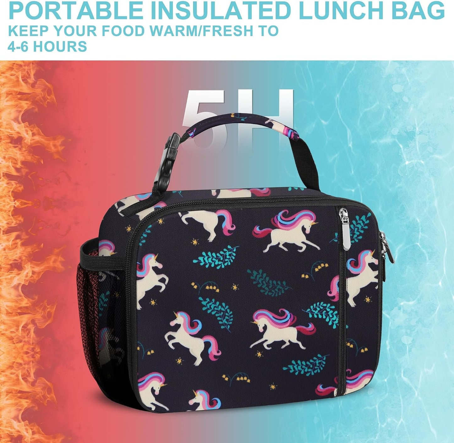 esouler Lunch Box Kids Insulated Lunch Bag for Boys & Girls Durable Children Lunchbox for School with Water Bottle Holder-Black