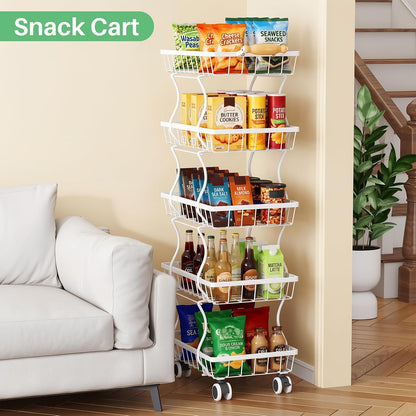 SAYZH Fruit Basket Kitchen Pantry Organizers and Storage - 4 Tier Stackable Metal Wire Basket Stand for Fruit Vegetable Snacks Jars Bins Containers Organization(Black, 4 Tiers)