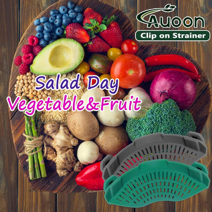 AUOON Clip On Strainer Silicone for All Pots and Pans, Pasta Strainer Clip on Food Strainer for Meat Vegetables Fruit Silicone Kitchen Colander