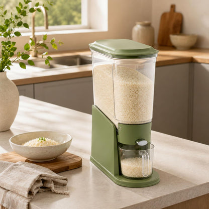 ROOM127 Rice Dispenser 22 Lbs, Large Airtight Grain Container, Cream White | Family Size Storage, BPA-Free, Moisture-Proof Seal, One-Touch Pouring, Clear Window, for Cereal, Beans, Oats & Dry Food