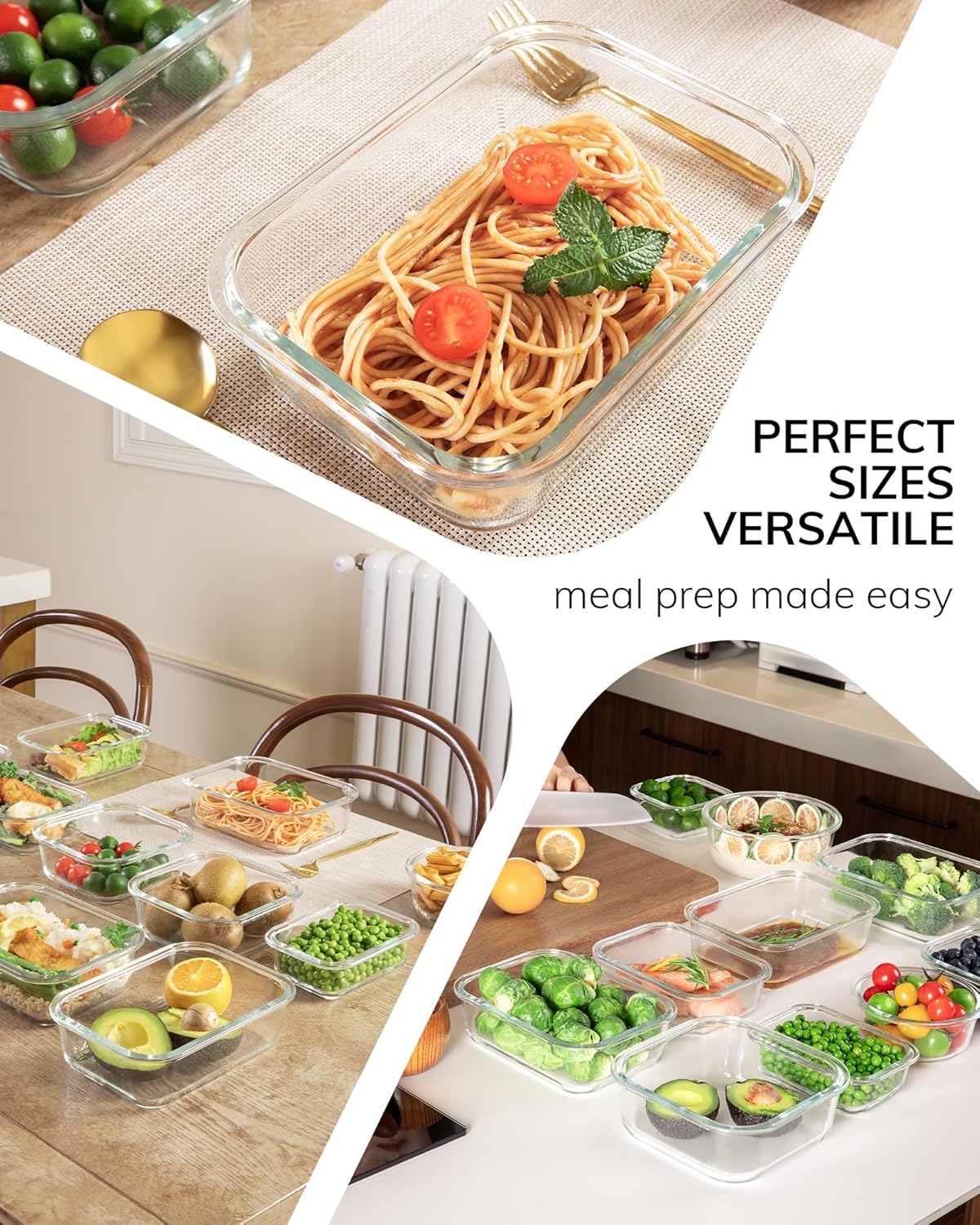 5-Pack Borosilicate Glass Containers with Tempered Lids, 35.2oz/4.4 Cup Airtight Meal Prep Set, Microwave/Freezer Safe (Gray)