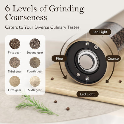 Ultrean Electric Salt and Pepper Grinder Set, Rechargeable,Matte Black
