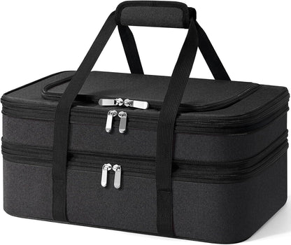 Double Insulated Casserole Carrier - Portable Casserole Carriers for Hot or Cold Food Lunch Tote Warmer or Cooler Bag for Potluck Parties Picnic Cookouts, Fits 9" x 13" Baking Dish - Grey