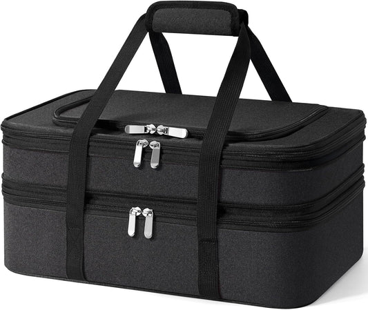Double Insulated Casserole Carrier - Portable Casserole Carriers for Hot or Cold Food Lunch Tote Warmer or Cooler Bag for Potluck Parties Picnic Cookouts, Fits 9" x 13" Baking Dish - Grey