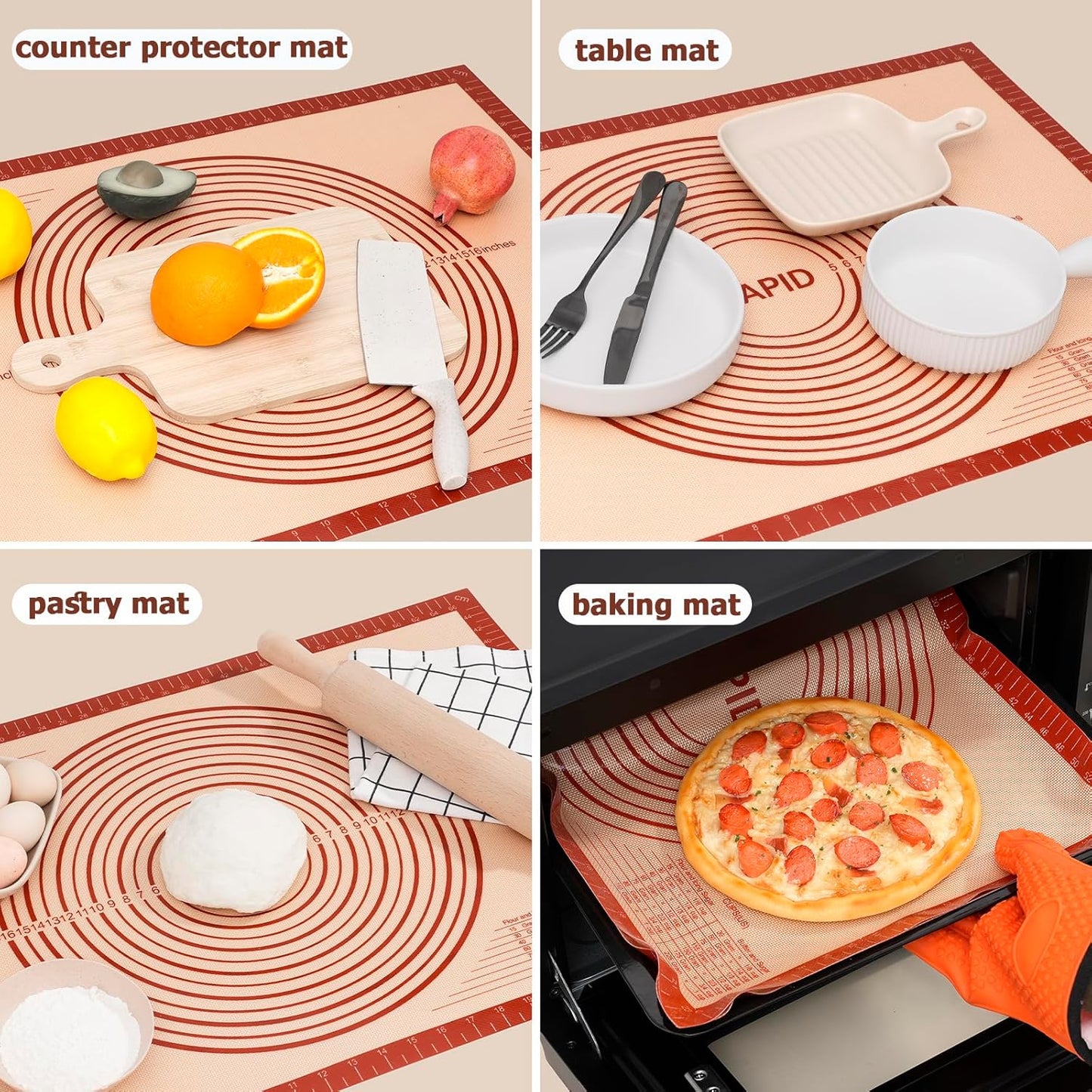 Sapid Extra Thick Silicone Pastry Mat Non-slip with Measurements for Non-stick Silicone Baking Mat Extra Large, Dough Rolling, Pie Crust, Kneading Mats, Countertop, Placement Mats (24" x 36", Gray)