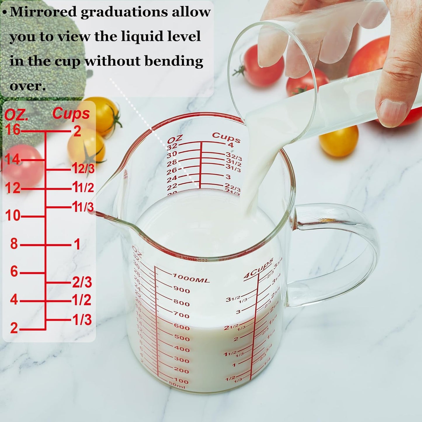 Ackers BORO3.3 Measure Glass -[Insulated handle | V-Shaped Spout]-Made of High Borosilicate Glass Measuring for Kitchen or Restaurant, Easy to Read, 60 ML (2 Oz) 丨(2 Pack)