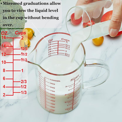 Ackers BORO3.3 Measure Glass -[Insulated handle | V-Shaped Spout]-Made of High Borosilicate Glass Measuring for Kitchen or Restaurant, Easy to Read, 60 ML (2 Oz) 丨(2 Pack)