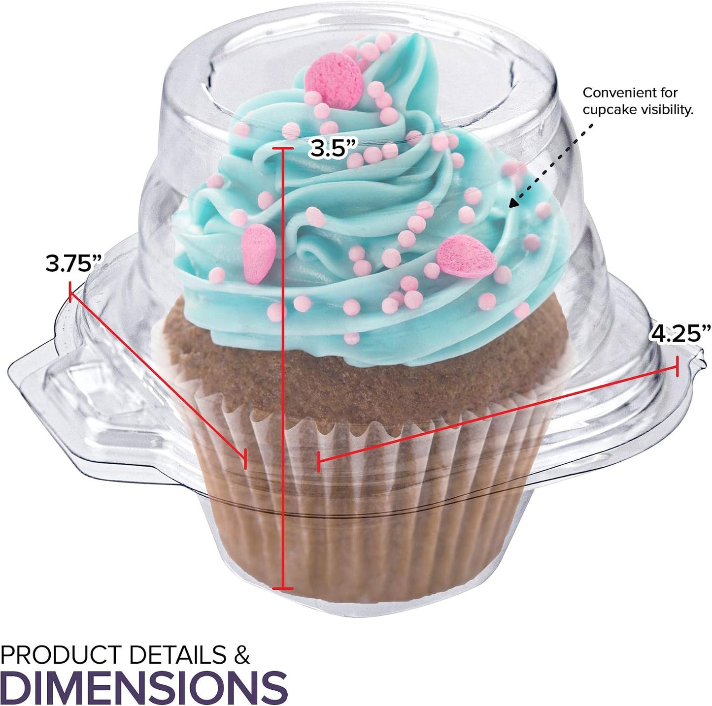 Stock Your Home Individual Plastic Cupcake Containers Disposable with Connected Airtight Dome Lid (100 Count) Clear Single Cupcake Container, BPA Free