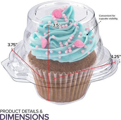 Stock Your Home Individual Plastic Cupcake Containers Disposable with Connected Airtight Dome Lid (100 Count) Clear Single Cupcake Container, BPA Free
