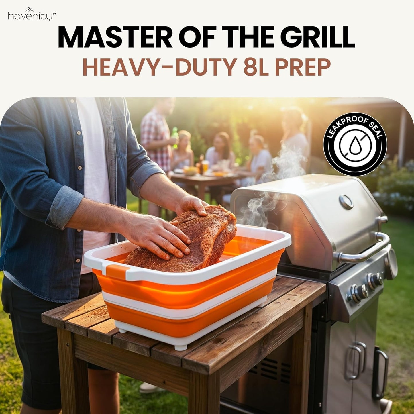 BBQ Prep Tub 2 Pack (8L+8L) - Multifunctional Collapsible Camping Cutting Board with Upgraded Locking Lid, Meal Prep Meat Storage Container Perfect for Grilling, Outdoor Cooking (Large x 2)