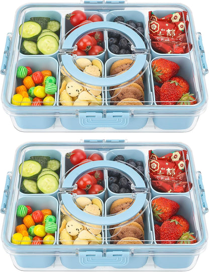 shopwithgreen 2Pcs Divided Serving Tray with Lid and Handle, Portable Snackle Box Snack Containers for Charcuterie, Party, Veggies, Snack, Fruit, Nuts, Candy, Chip, Entertaining, Picnic