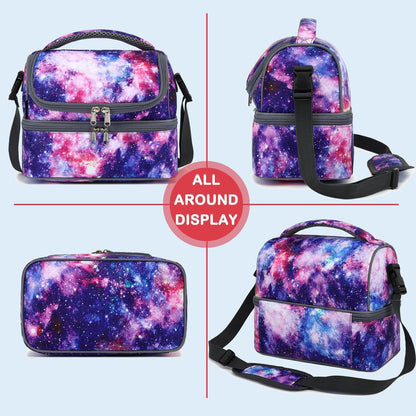 FlowFly Kids Double Decker Cooler Insulated Lunch Bag Large Tote for Boys, Girls, Men, Women, With Adjustable Strap, Unicorn