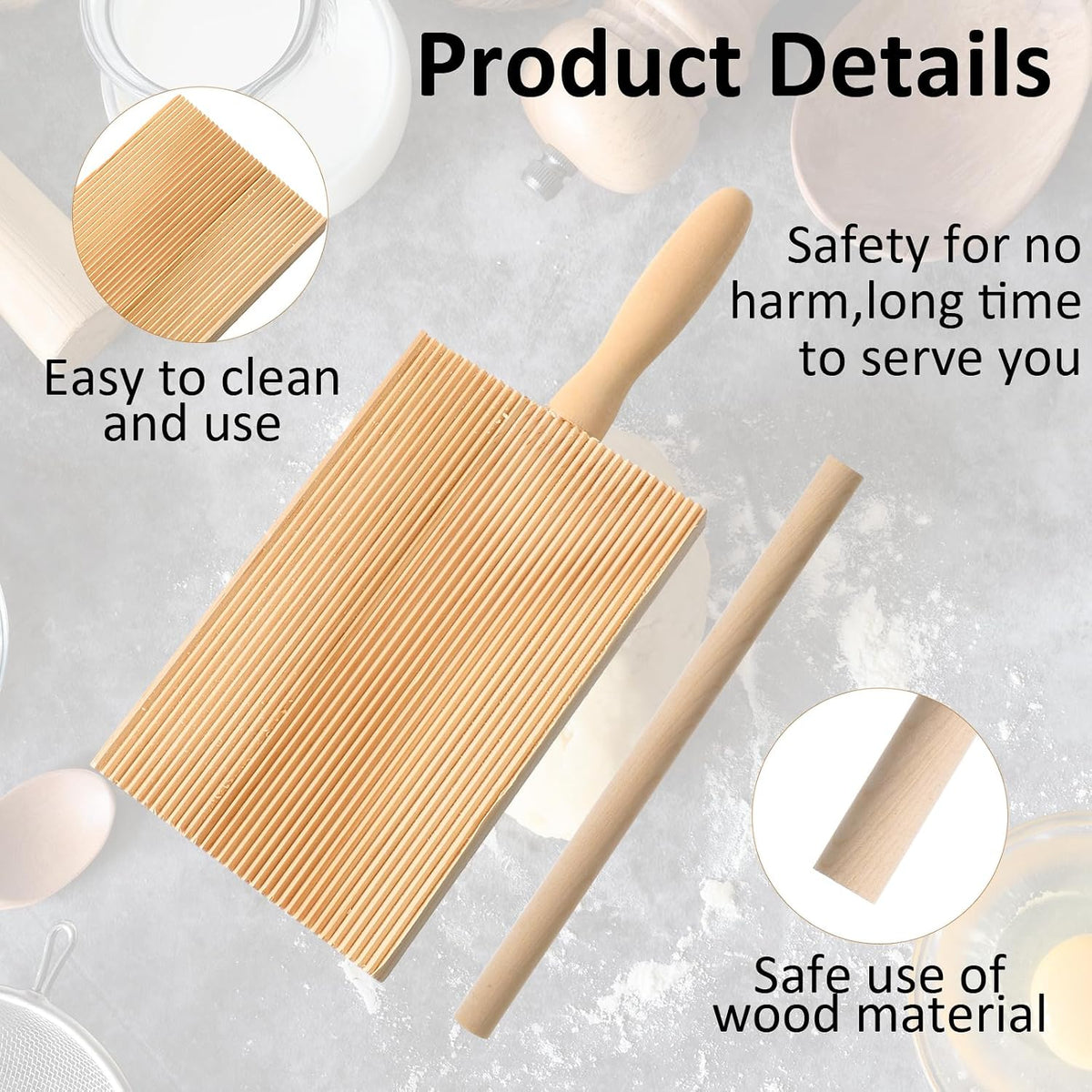 Gnocchi Boards and Ravioli Rolling Pin, Wood Gnocchi Pasta Making Tools Curved Gnocchi Board Paddle Roller for Homemade Pasta for Pasta Lovers Baking