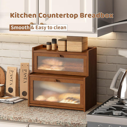 FILWH Bread Box for Kitchen Countertop Double Layer Large Corner Bread Box Capacity Bread Storage Bin Farmhouse Breadbox Container Organizer Cabinet Cupboard Black