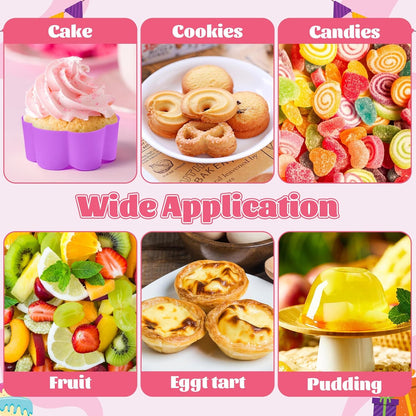 R HORSE 42Pcs Extra Large Silicone Molds, 3 x 1.2 inch Jumbo Cupcake Multi Flower Shapes Baking Cups Non-Stick Donut Wrapper Mold Muffin Liners Washable for Pan Oven Microwave Dishwasher