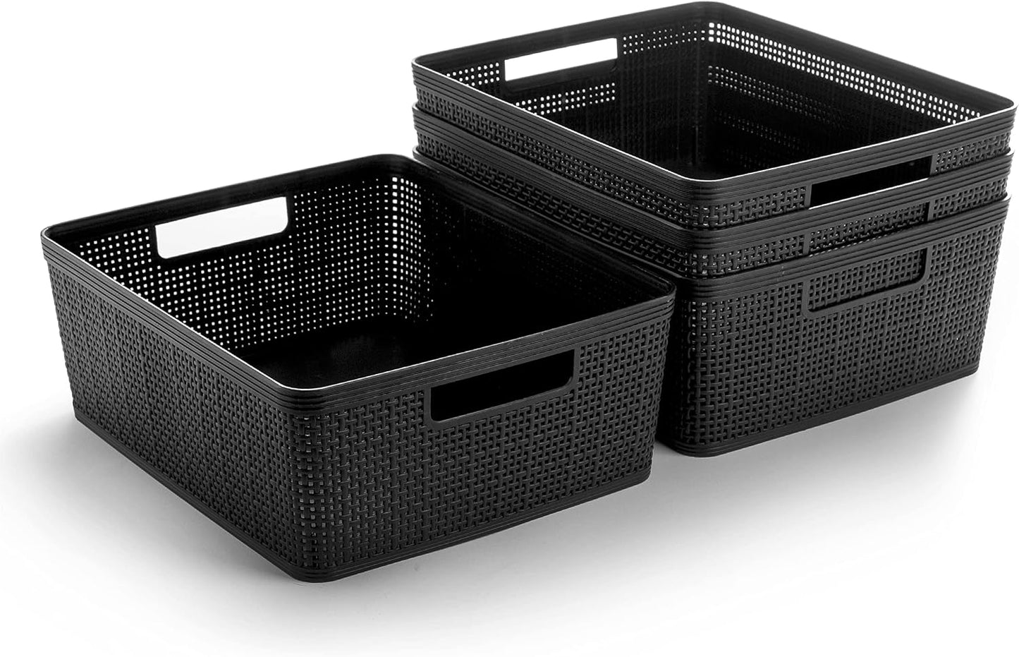 BINO Woven Plastic Basket | Large (Natural), 3-Pack | THE JUTE COLLECTION | Home Organization, Space-Saving Storage, Stylish Design | Plastic Storage Basket