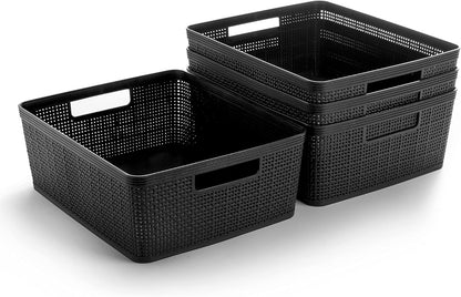 BINO Woven Plastic Basket | Large (Natural), 3-Pack | THE JUTE COLLECTION | Home Organization, Space-Saving Storage, Stylish Design | Plastic Storage Basket