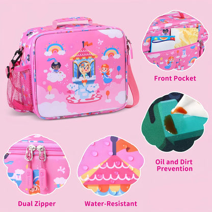 rockpapa Chill Kids Lunch Box Set with Leakproof 5.5 Cups Bento Box, Reusable Ice Pack, 14oz Insulated Water Bottle & Lunch Bag, BPA-Free Microwave Safe for School Boys Girls (Black Games)