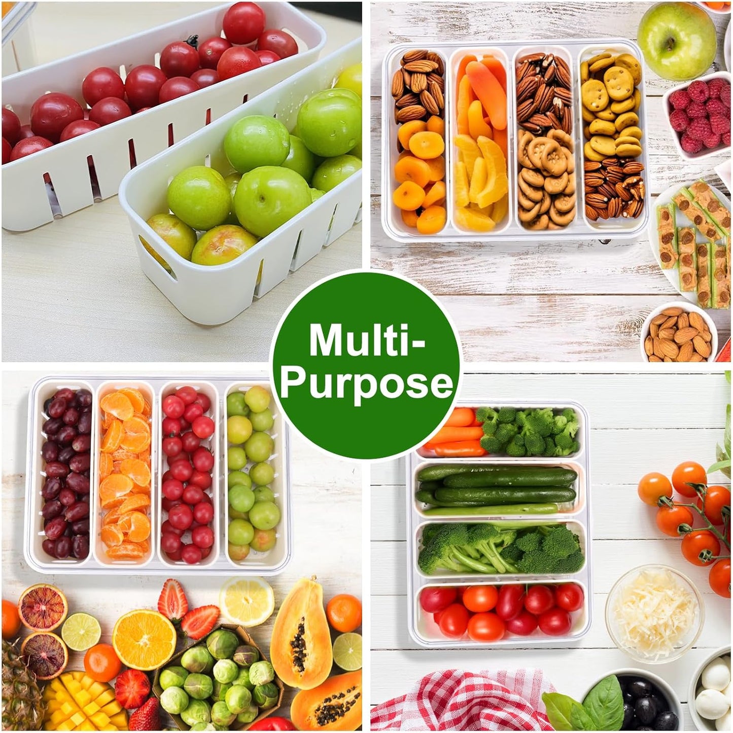 AIERSA Snackle Box Container,Divided Serving Tray with Lid,4 Compartment Travel Snack Container,Fruit Veggie Tray with Lid for Fridge Fresh Keeping,Portable Snack Tray for Picnic,Party,Travel