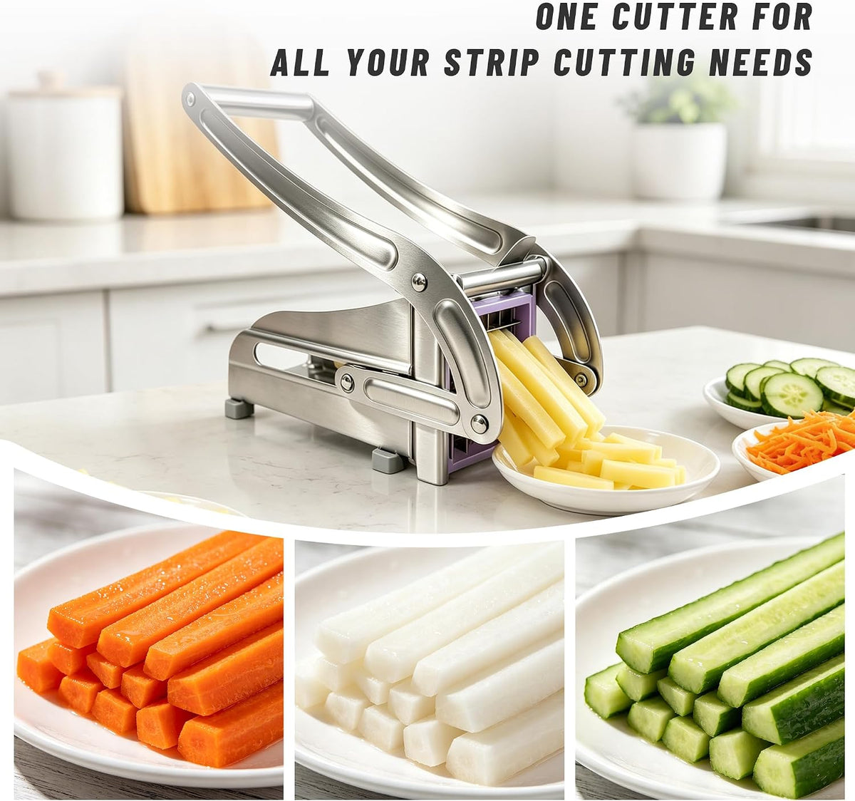 Household stainless steel fry slicer, 64-hole and 36-hole potato slicer with replaceable heavy-duty blades, suitable for household, kitchen, restaurant, and commercial use