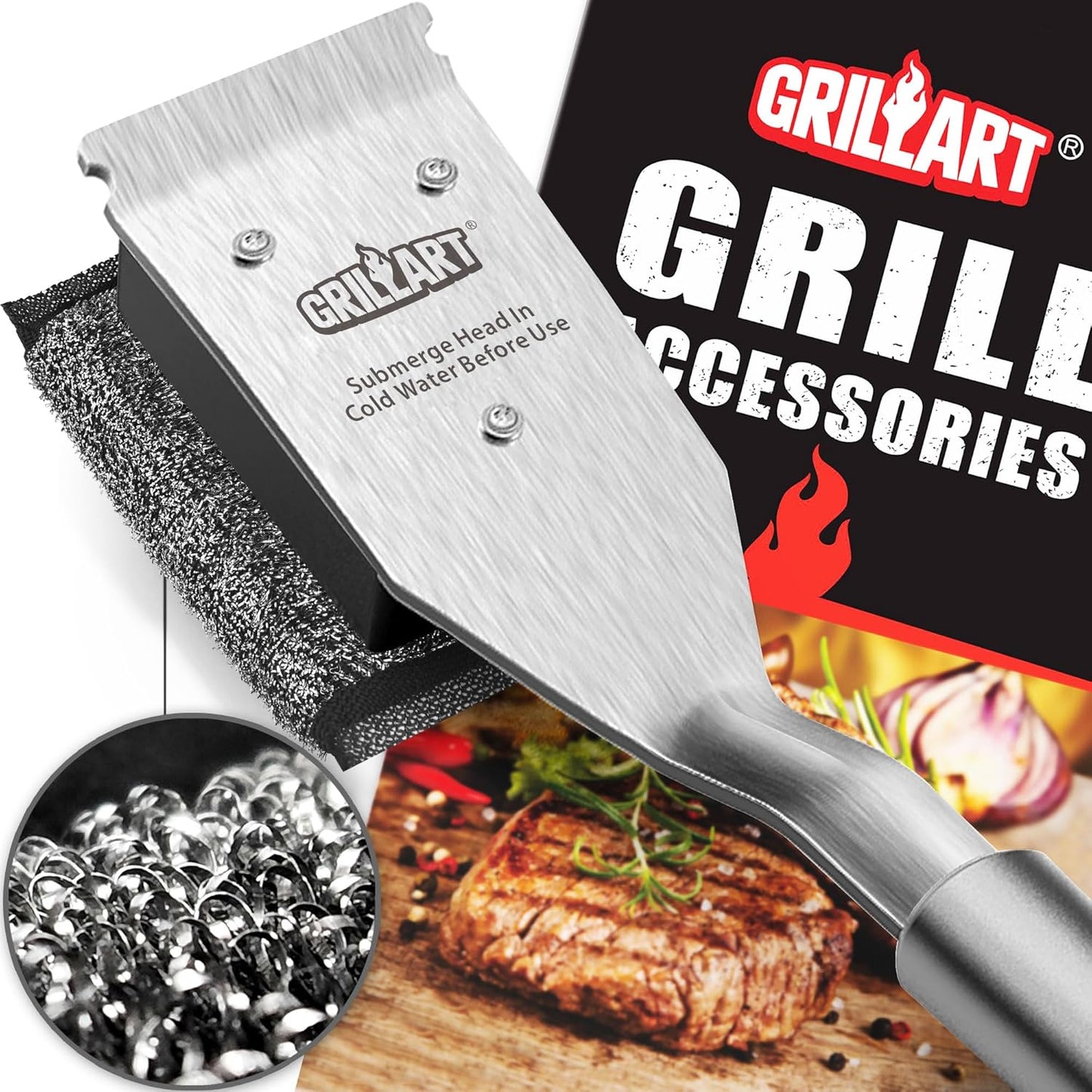 GRILLART Grill Brush and Scraper, Wire BBQ Grill Brush for Outdoor Grill, 16.5” Grill Cleaning Brush BBQ Grill Accessories, Safe Grill Cleaner Brush-Ideal Gift for Men/Dad BBQ Brush for Grill Cleaning