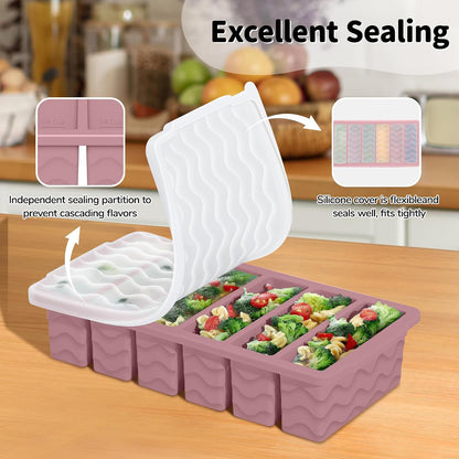 3-Pack Silicone Freezer Trays with Lid,2 Large 2-Cup(500ml)&4 Medium 1-Cup(250ml)&6 Small 1/2-Cup(125ml) Soup Freezer Container Molds,Ice Cube Tray For Meal Prep&Freezing Soup,Stews,Sauces