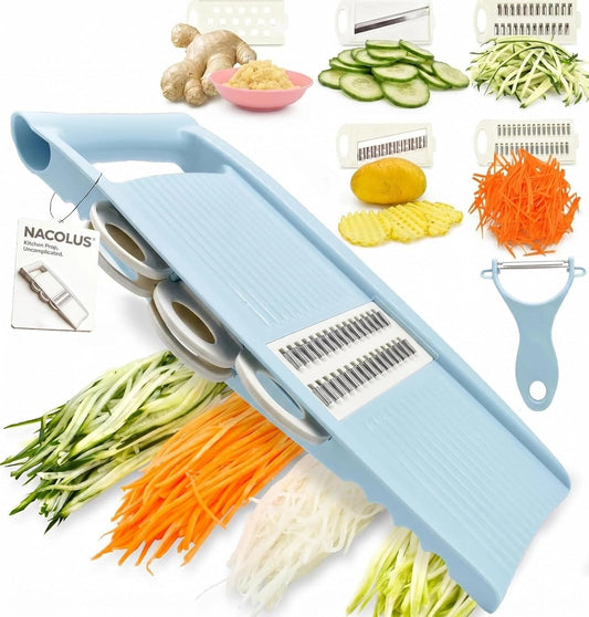 NACOLUS 5 in 1 Mandoline Slicer Vegetable Slicer Mandolin Multi Blade Potato Veggie Slicer Vegetable Cutter Julienne Shredder Potato Slicer Green