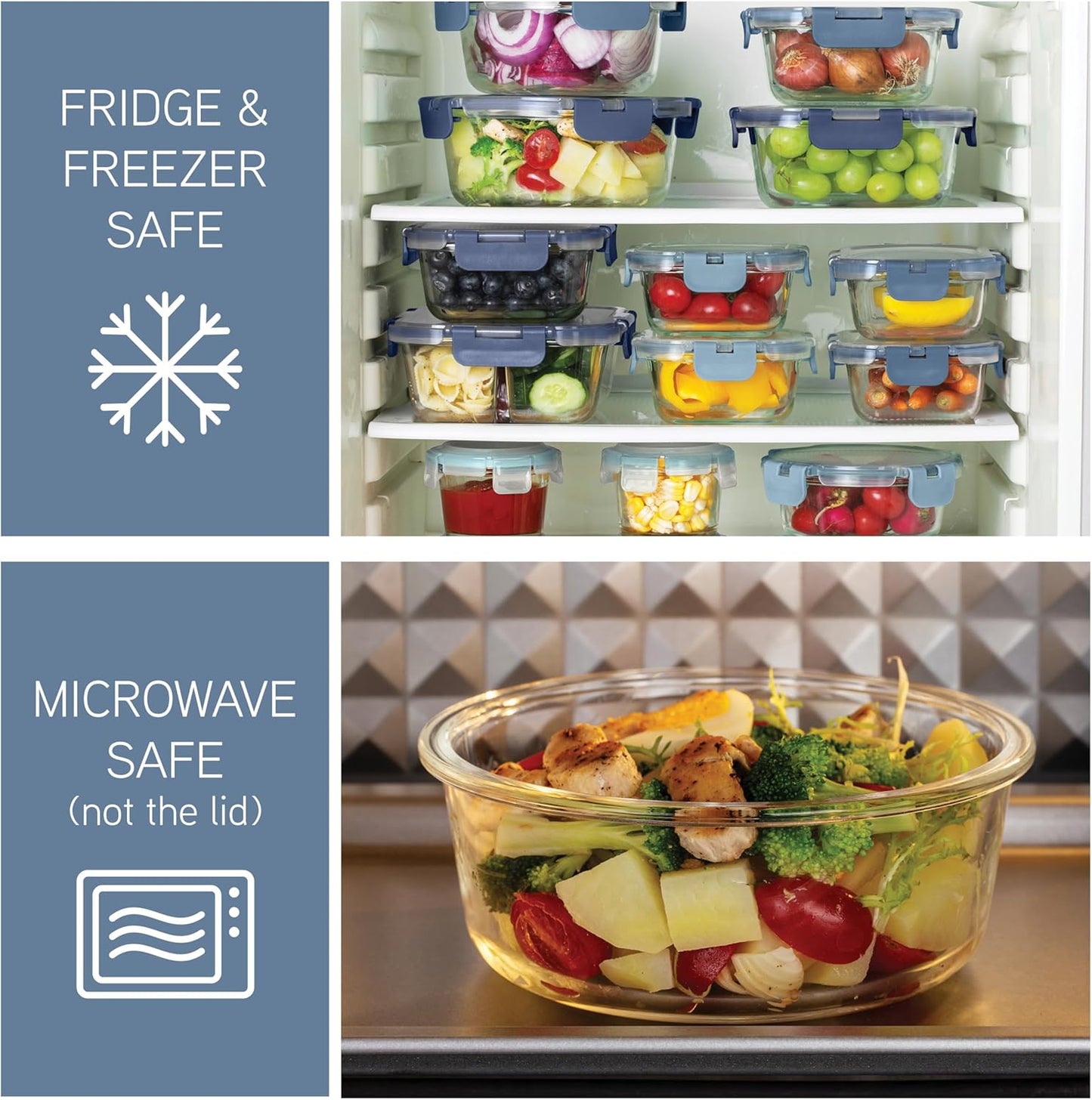 COOK WITH COLOR Premium 32-Pc. Borosilicate Glass Food Container Set with Dividers - 4 Rectangles, 8 Rounds, 4 Squares - Leakproof Lids - Meal Prep, Storage, Fluted Ombre Green